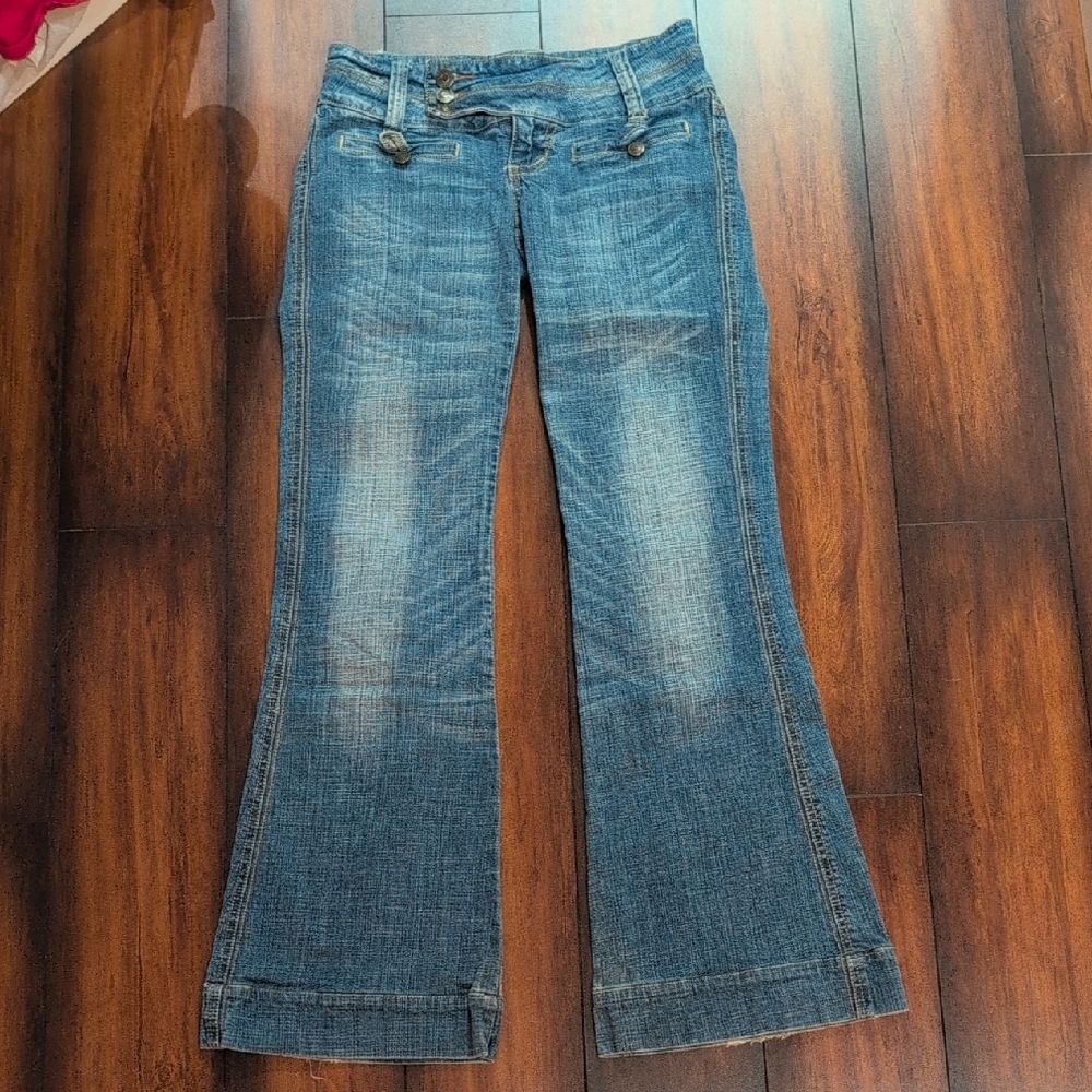 Women's Classic Blue Jeans Low Rise Flared Size 1/2